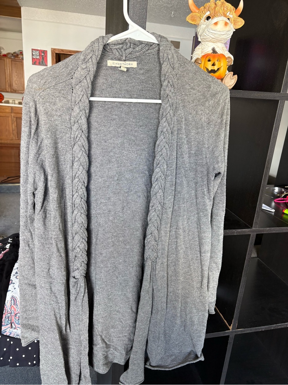 41 Hawthorn Gray Braided-Trim Open Cardigan